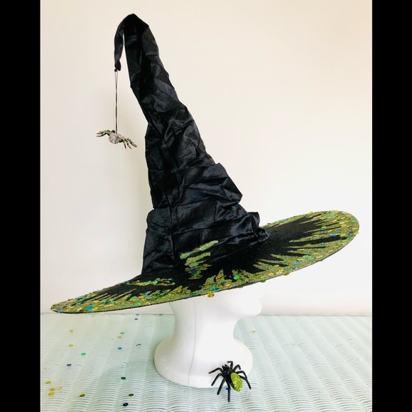 Witch hat multiple styling options in orange sparkle covered brim artisa… - Picture 13 of 16